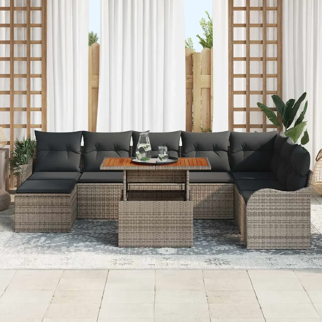 Set Divano da Giardino con cuscino 9 pcs Grigio 3349495 - Image 3