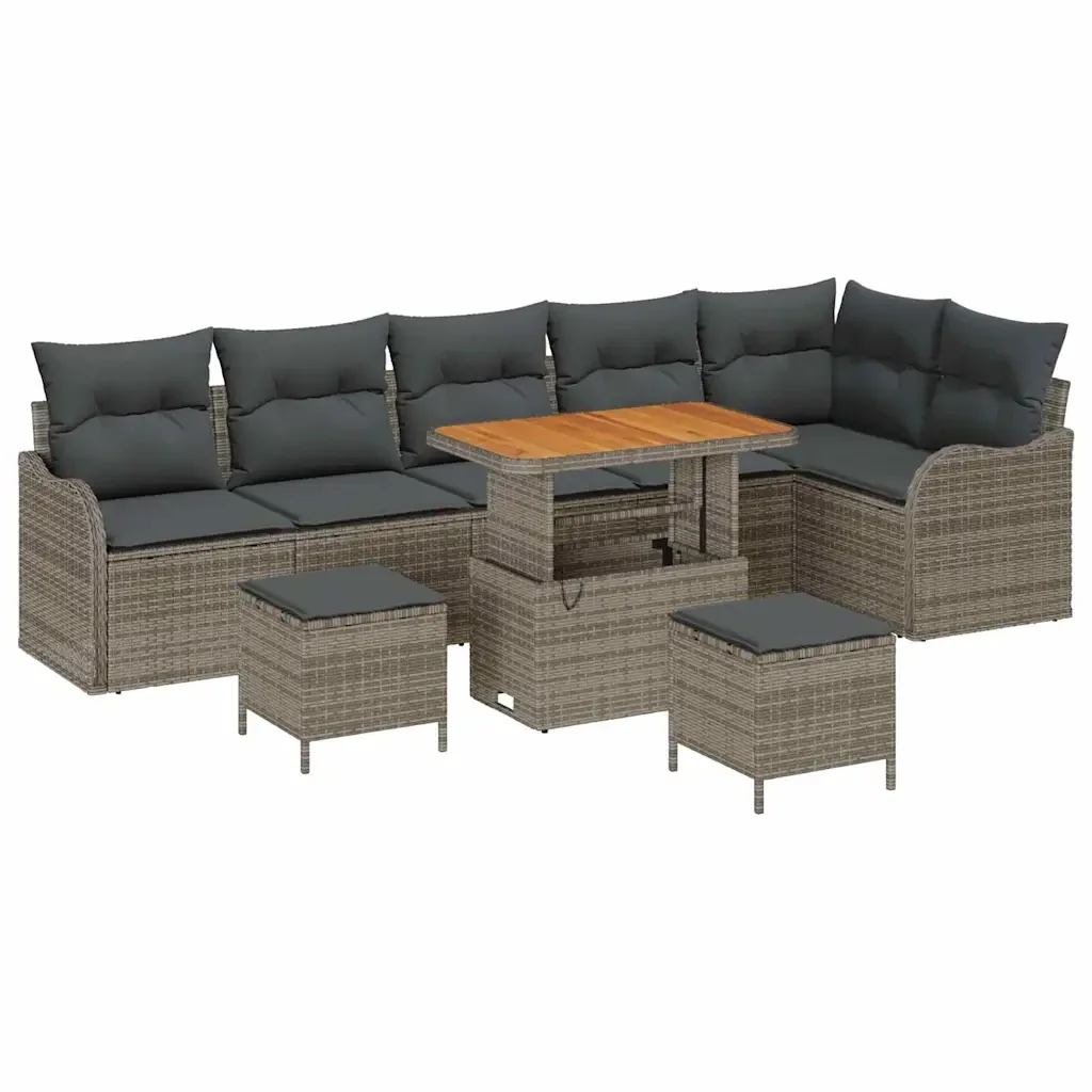 Set Divano da Giardino con cuscino 9 pcs Grigio polyrattan 3362288 - Image 2