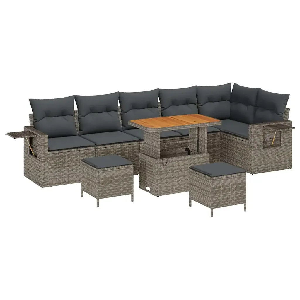 Set Divano da Giardino 9 pcs Grigio polyrattan 3361768 - Image 2
