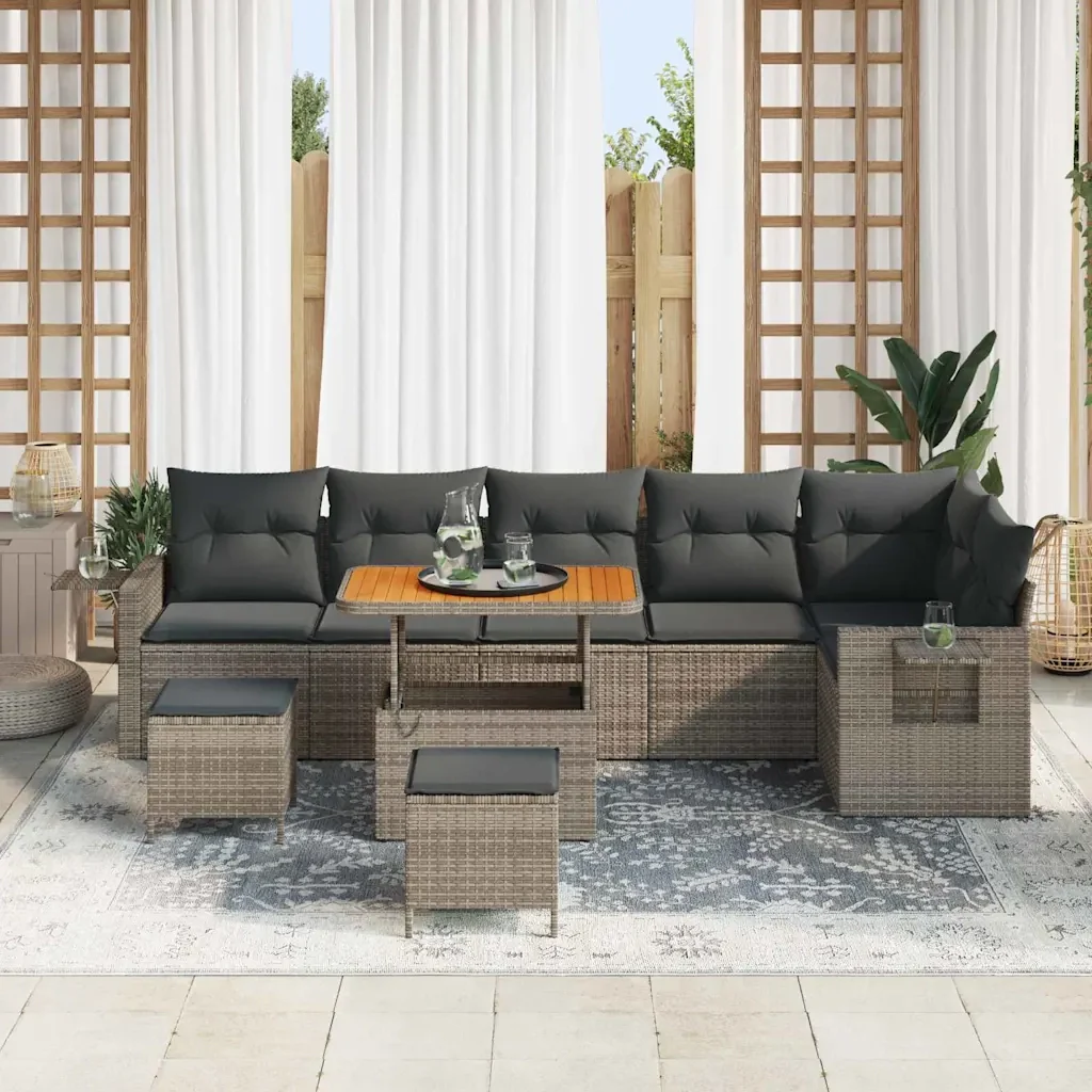 Set Divano da Giardino 9 pcs Grigio polyrattan 3361768 - Image 3