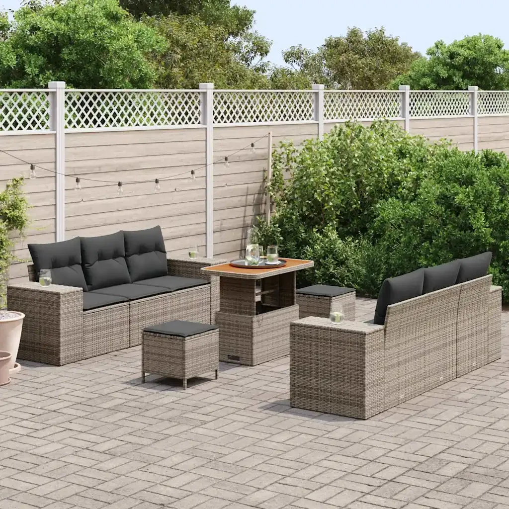 Set Divano da Giardino 9 pcs Grigio Poly Rattan 3361963 - Image 3