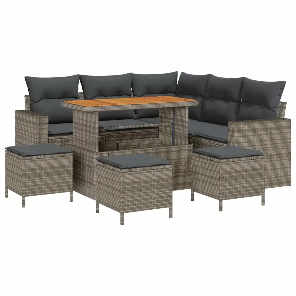 Set Divano da Giardino 9 pcs Grigio polyrattan 3361623 - Image 2
