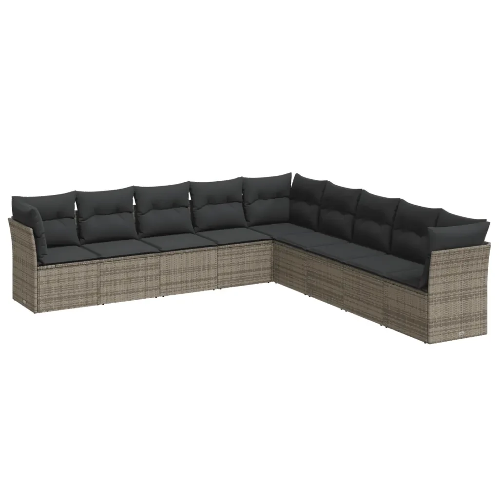 Set Divano da Giardino 9 pz con Cuscini Grigio in Polyrattan 3217780 - Image 2