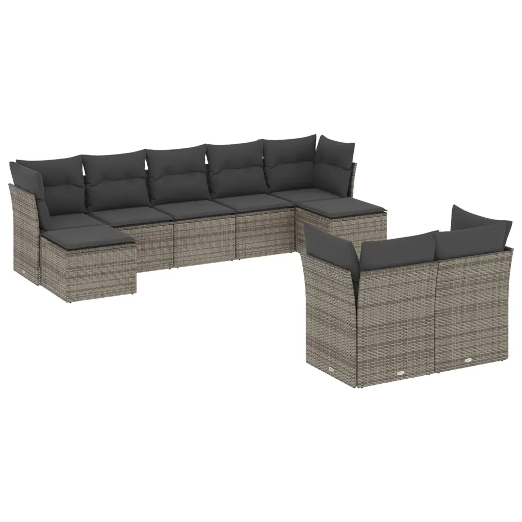 Set Divano da Giardino 9 pz con Cuscini Grigio in Polyrattan 3218310 - Image 2