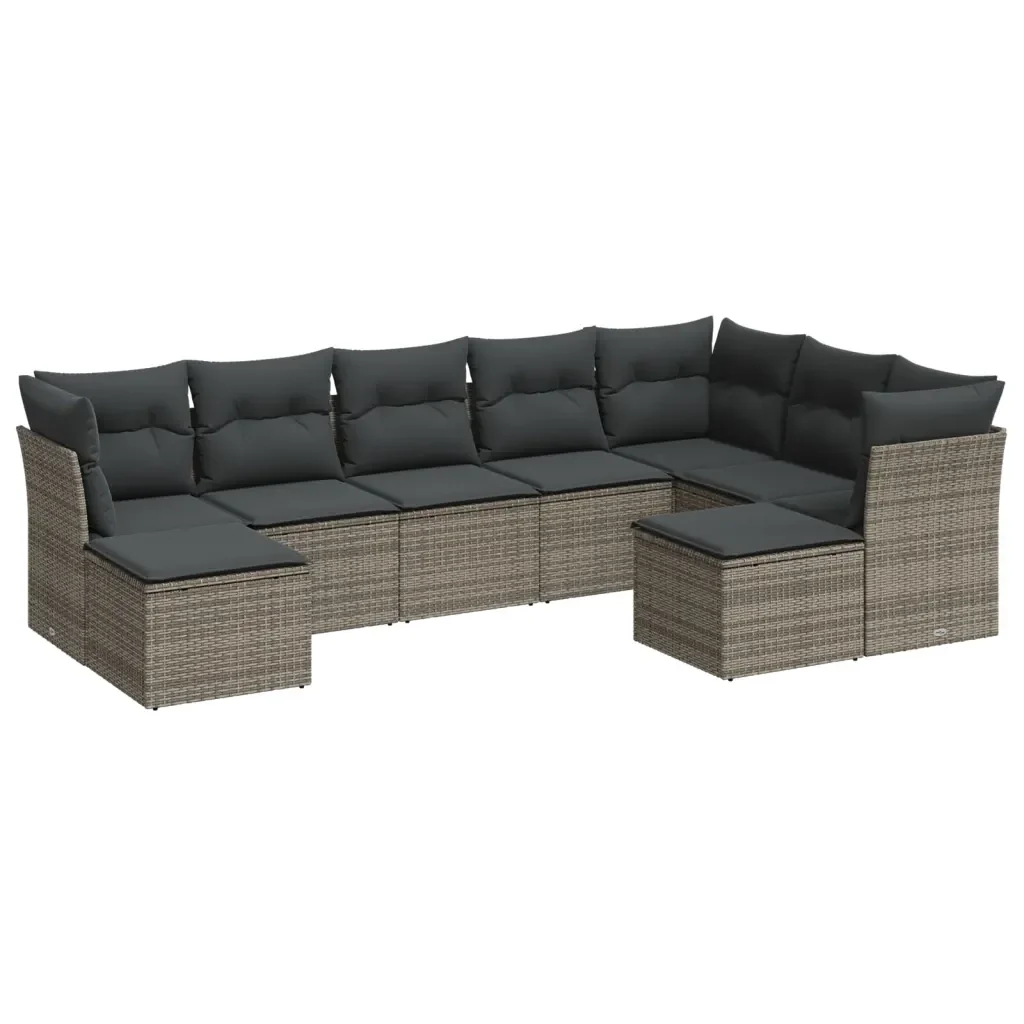 Set Divano da Giardino 9 pz con Cuscini Grigio in Polyrattan 3218570 - Image 2