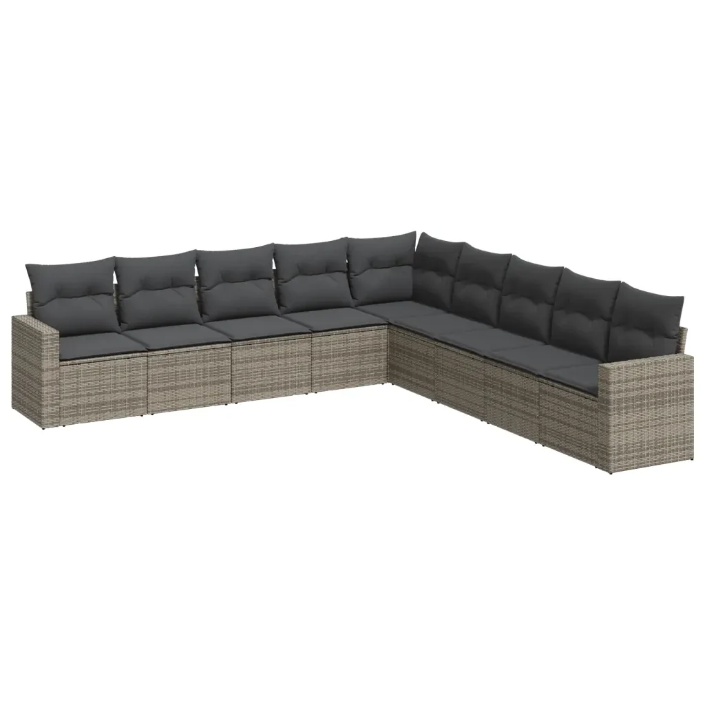 Set Divano da Giardino 9 pz con Cuscini Grigio in Polyrattan 3219080 - Image 2