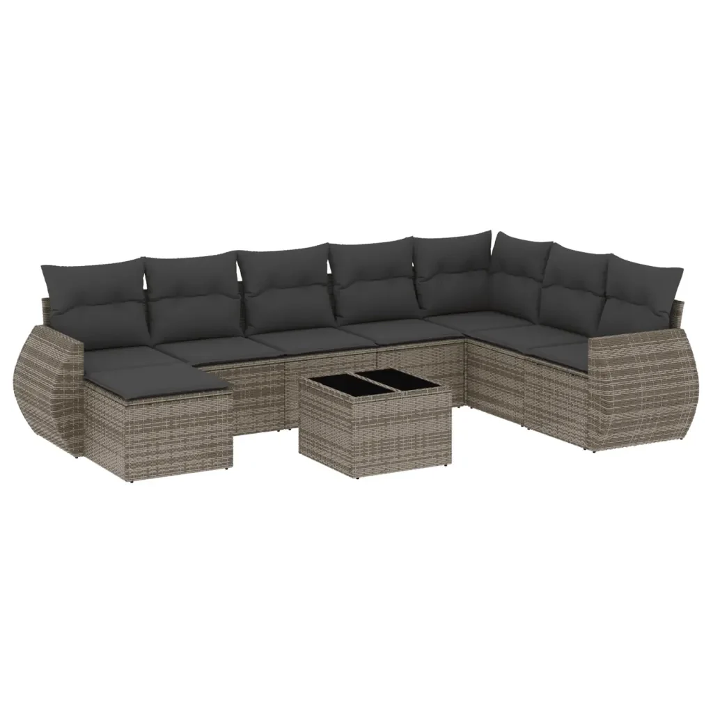 Set Divano da Giardino 9 pz con Cuscini Grigio in Polyrattan 3221769 - Image 2