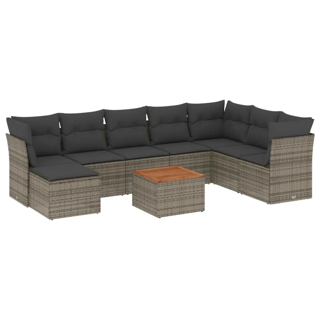 Set Divano da Giardino 9 pz con Cuscini Grigio in Polyrattan 3223785 - Image 2