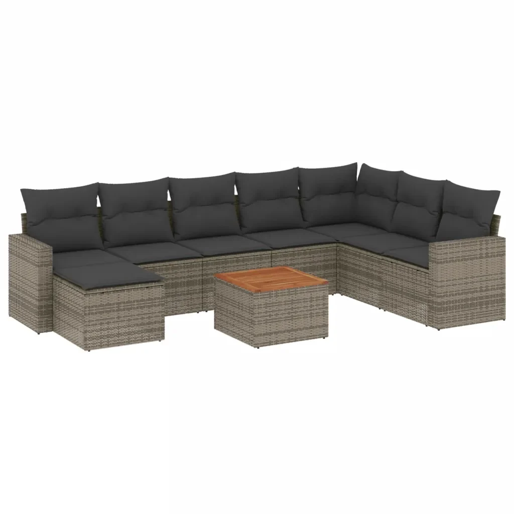Set Divano da Giardino 9 pz con Cuscini Grigio in Polyrattan 3224261 - Image 2