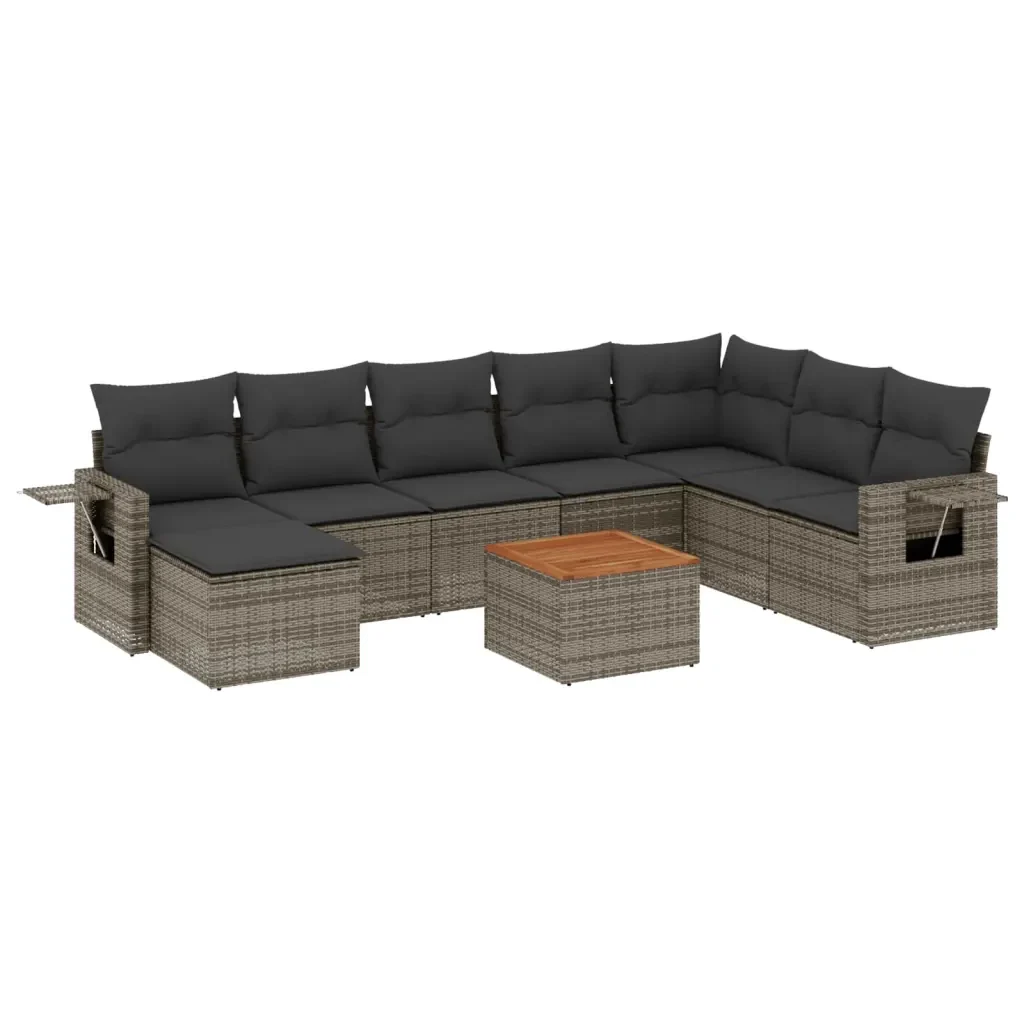 Set Divano da Giardino 9 pz con Cuscini Grigio in Polyrattan 3224702 - Image 2