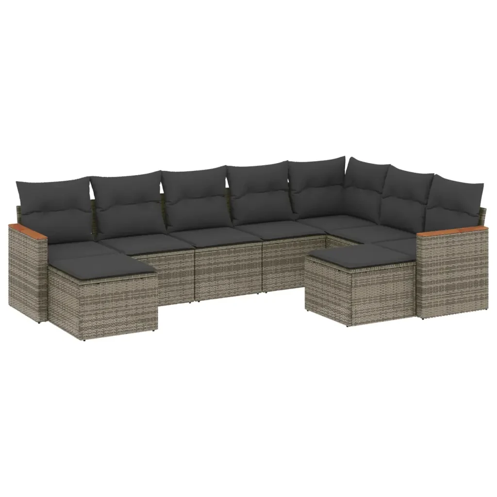 Set Divano da Giardino 9 pz con Cuscini Grigio in Polyrattan 3226543 - Image 2