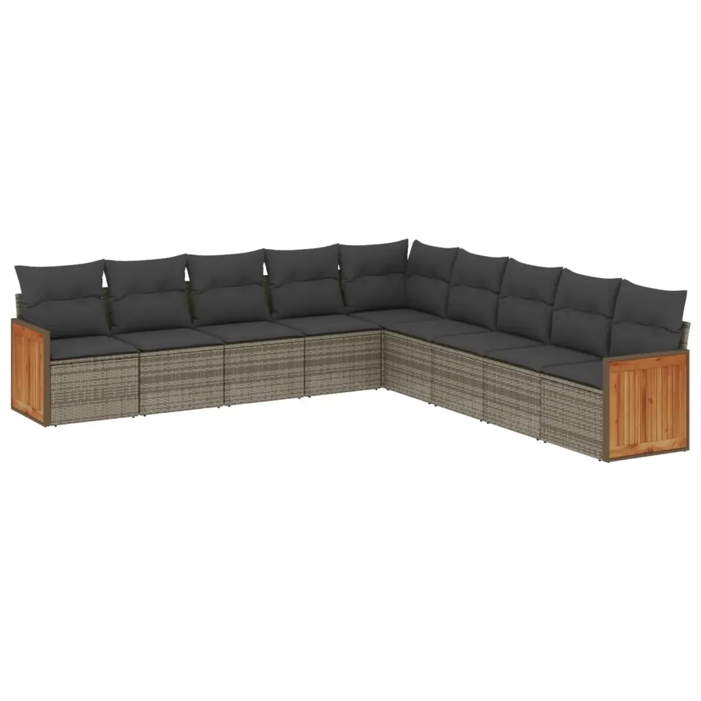 Set Divano da Giardino 9 pz con Cuscini Grigio in Polyrattan 3227740 - Image 2