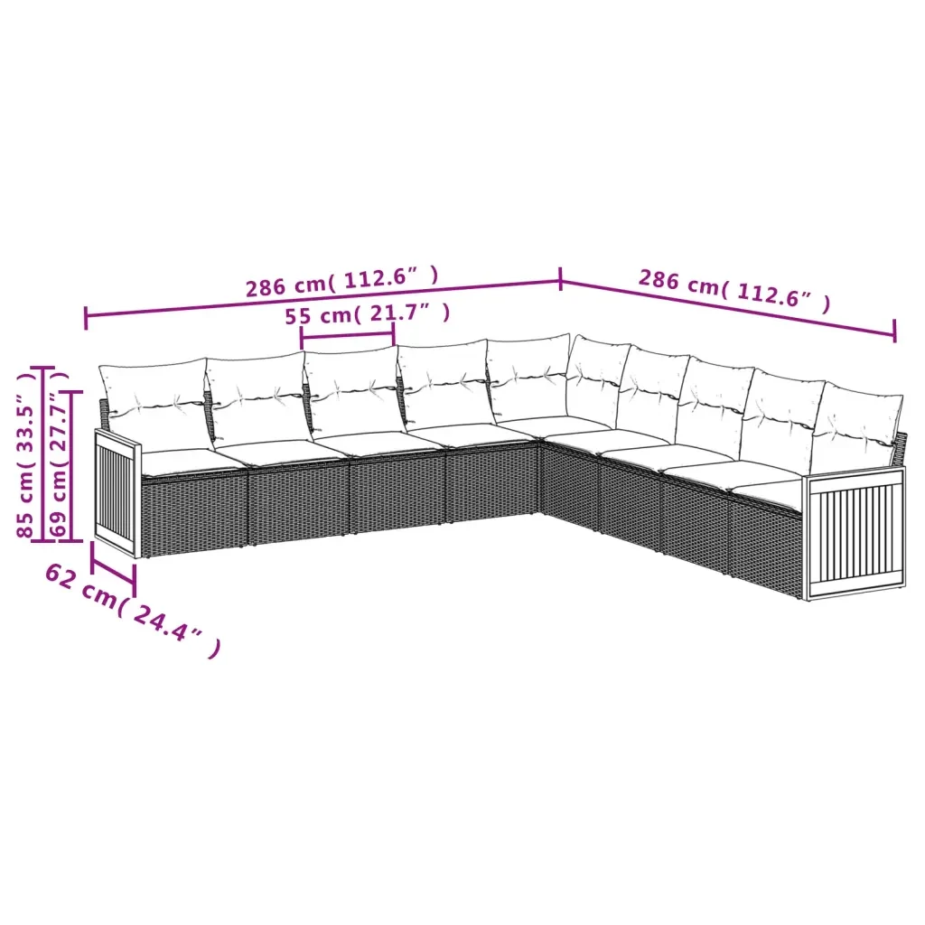 Set Divano da Giardino 9 pz con Cuscini Grigio in Polyrattan 3227740 - Image 7