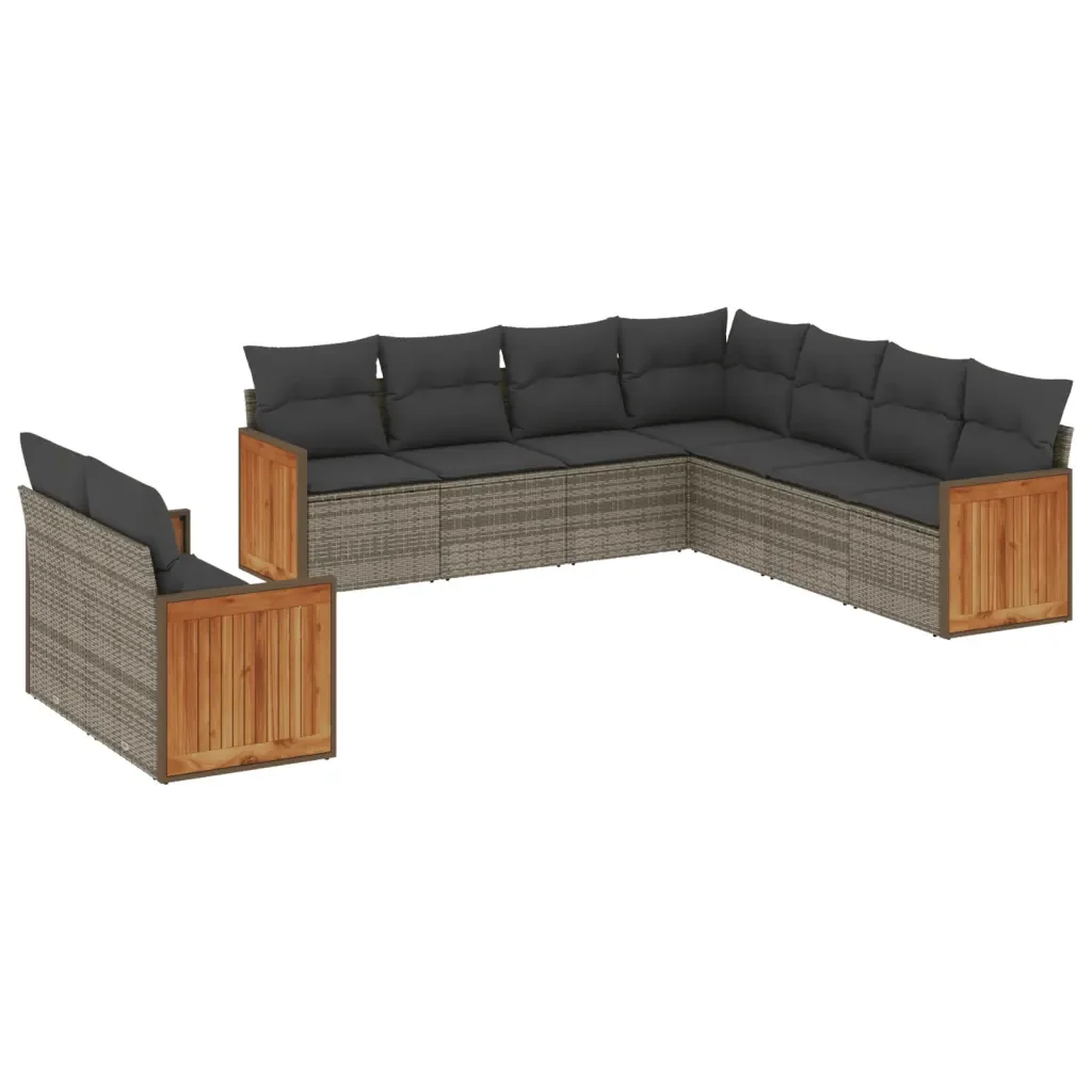 Set Divano da Giardino 9 pz con Cuscini Grigio in Polyrattan 3227782 - Image 2