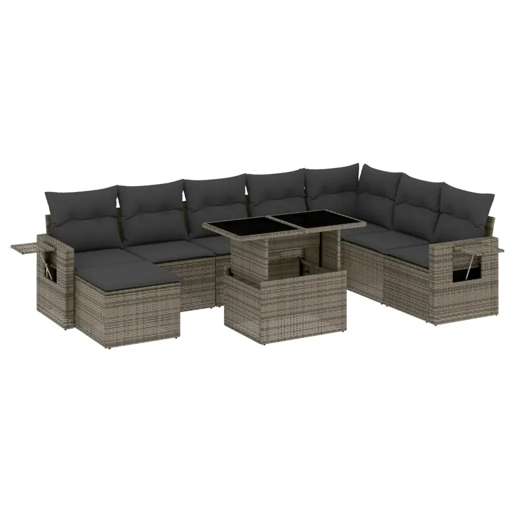 Set Divano da Giardino 9 pz con Cuscini Grigio in Polyrattan 3268100 - Image 2