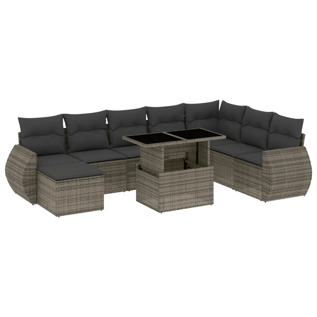 Set Divano da Giardino 9 pz con Cuscini Grigio in Polyrattan 3268730 - Image 2