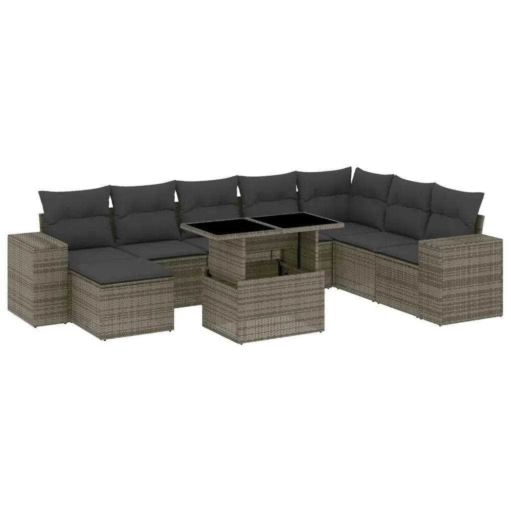 Set Divano da Giardino 9 pz con Cuscini Grigio in Polyrattan 3269360 - Image 2