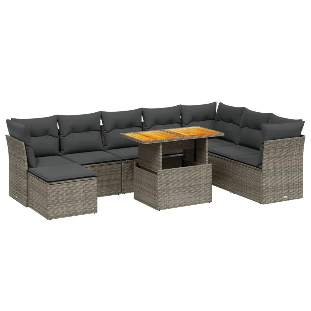 Set Divano da Giardino 9 pz con Cuscini Grigio in Polyrattan 3270976 - Image 2