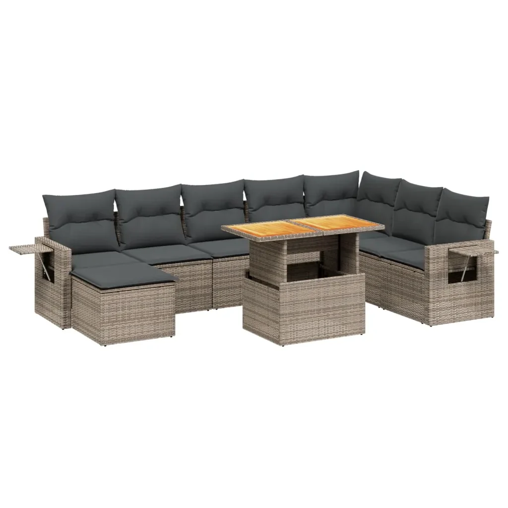Set Divano da Giardino 9 pz con Cuscini Grigio in Polyrattan 3271893 - Image 2