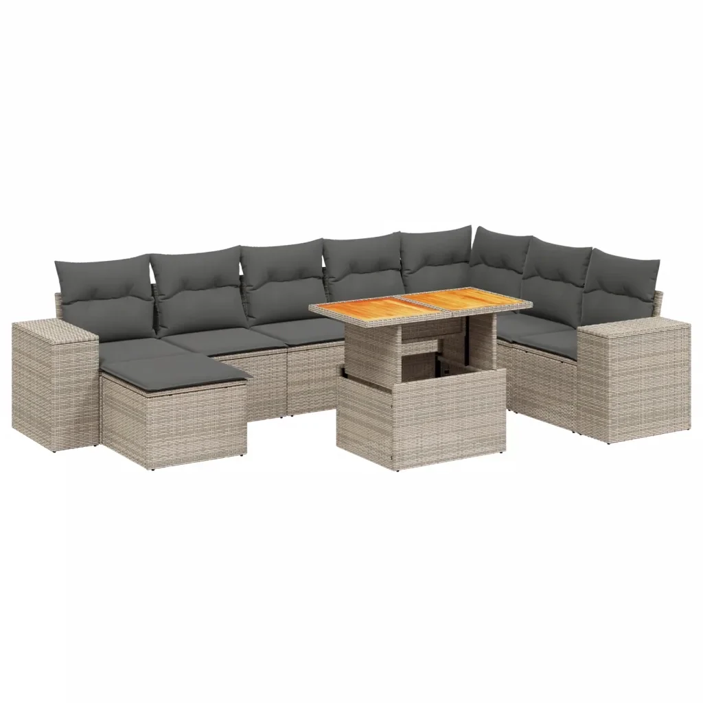 Set Divano da Giardino 9 pz con Cuscini Grigio in Polyrattan 3272775 - Image 2