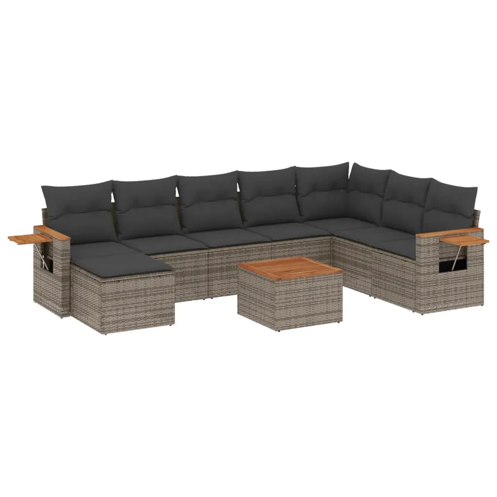 Set Divano da Giardino 9 pz con Cuscini Grigio in Polyrattancod mxl 114200 - Image 2