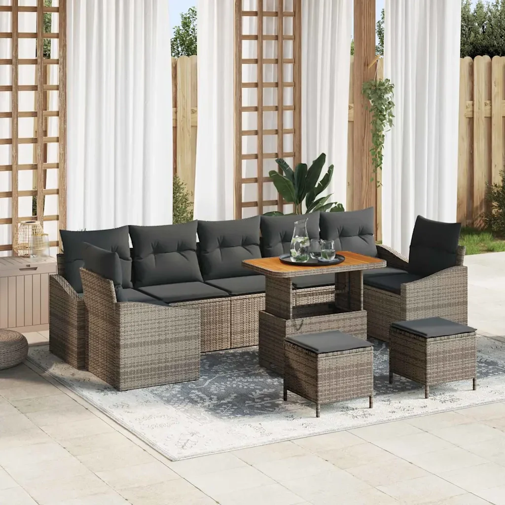 Set Divano da Giardino con cuscino 10 pcs Grigio polyrattan 3362643