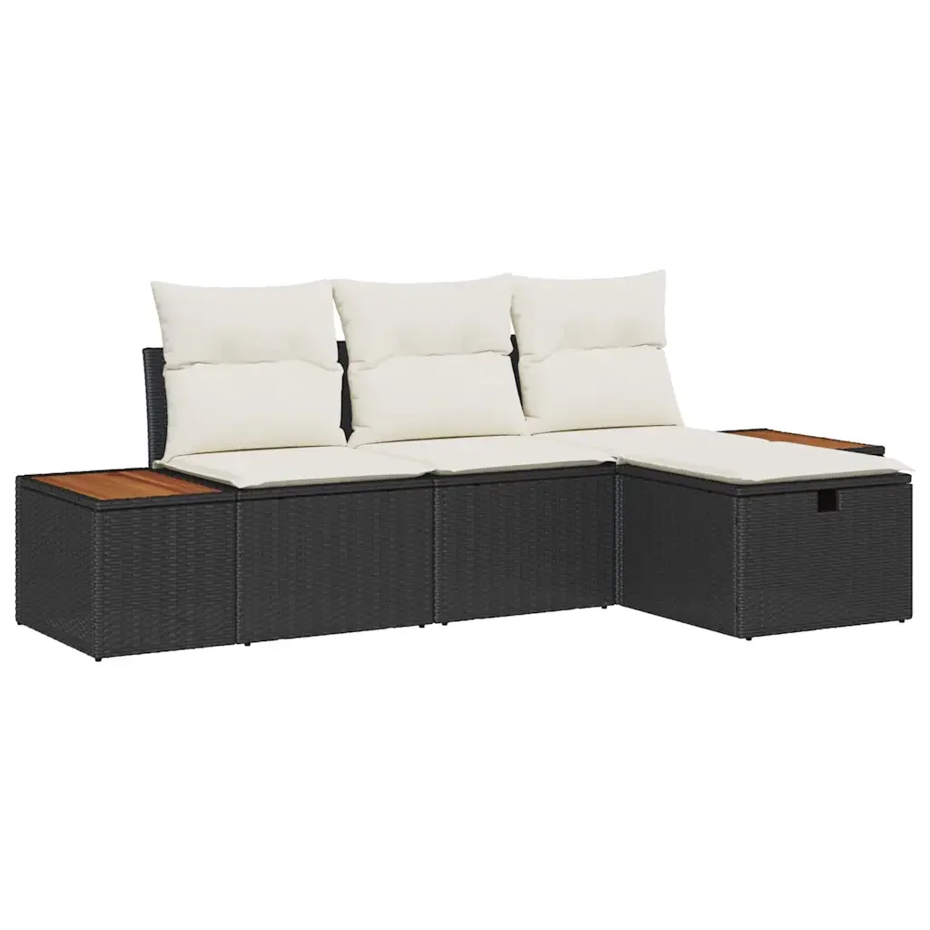 Set Divano da Giardino con cuscino 4 pcs Nero Poly Rattan 3359614 - Image 2