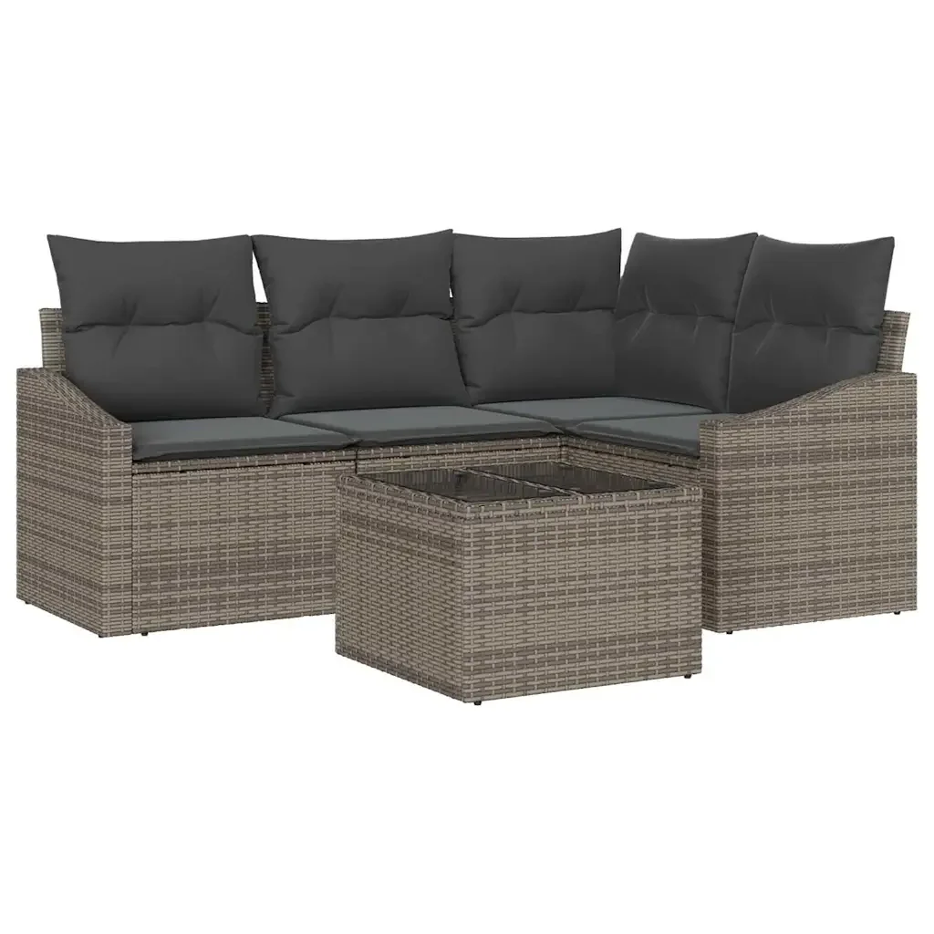 Set di divani con cuscino 5 pcs Grigio polyrattan 3346709 - Image 2