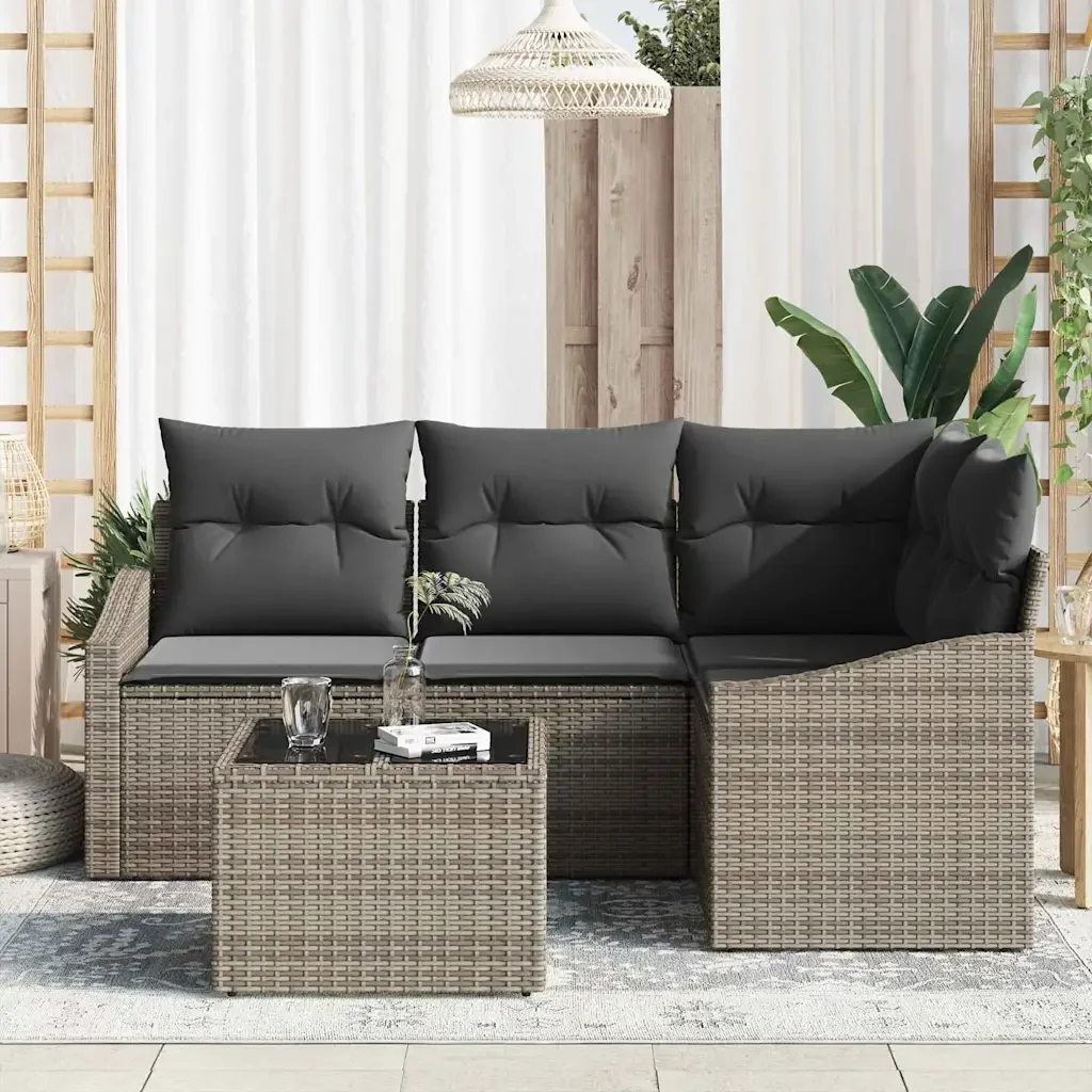 Set di divani con cuscino 5 pcs Grigio polyrattan 3346709 - Image 3