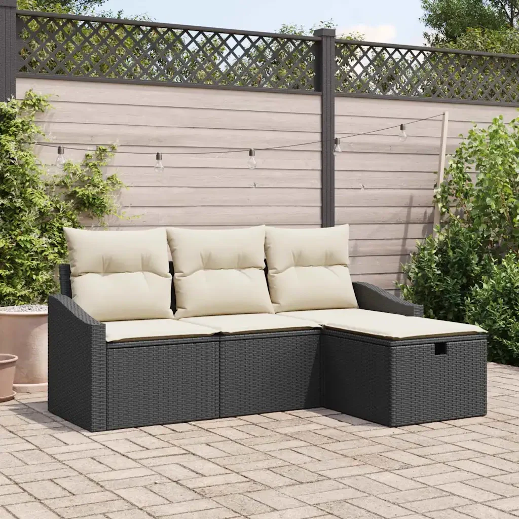 Set di divani con cuscino 4 pcs Nero polyrattan 3359246