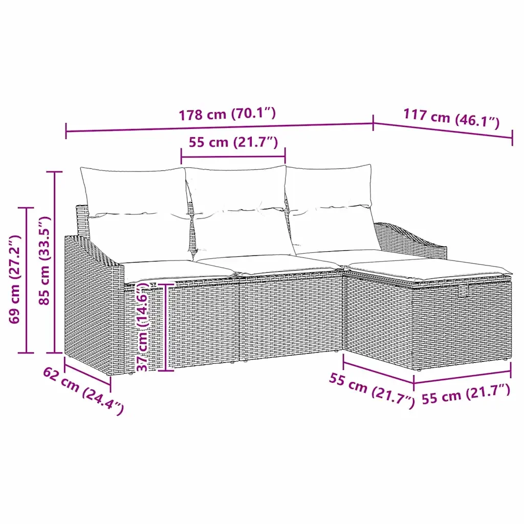 Set di divani con cuscino 4 pcs Nero polyrattan 3359246 - Image 9