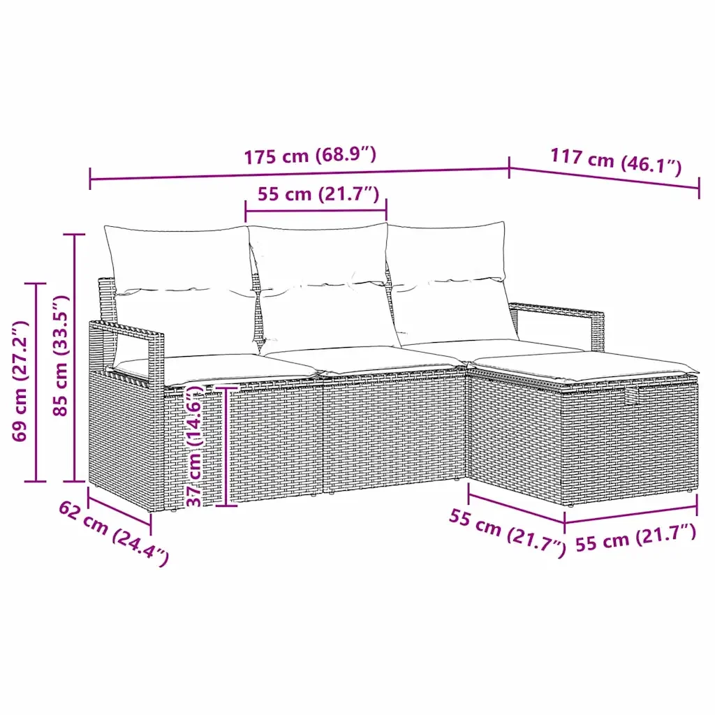 Set di divani con cuscino 4 pcs Nero e Crema polyrattan 3359146 - Image 9