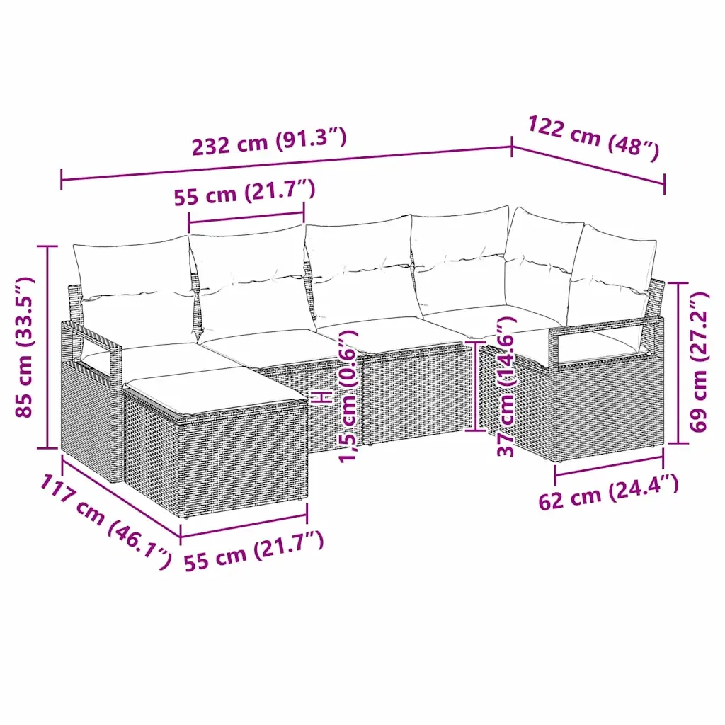 Set di divani 6 pcs Grigio polyrattan 3346449 - Image 9