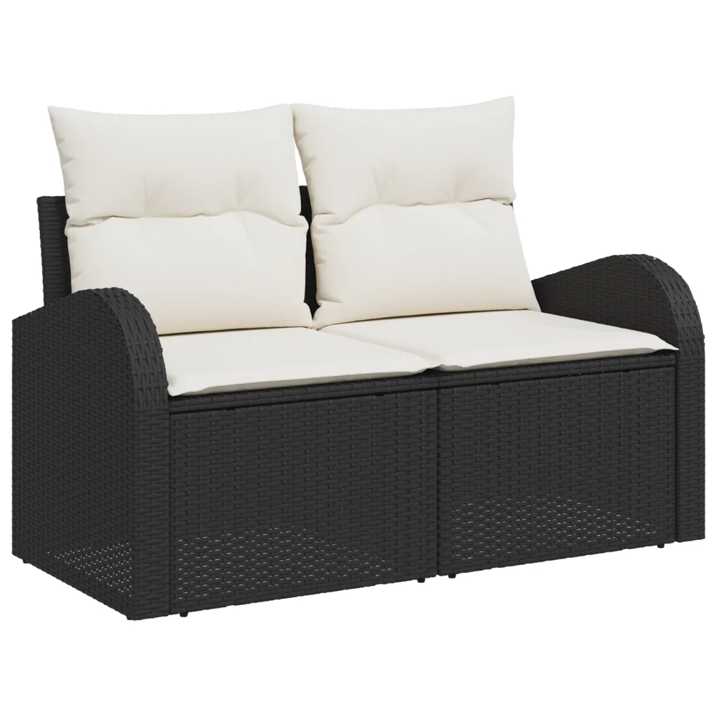 Set divano da giardino a 6 pezzi con cuscini in polyrattan nero - Image 4