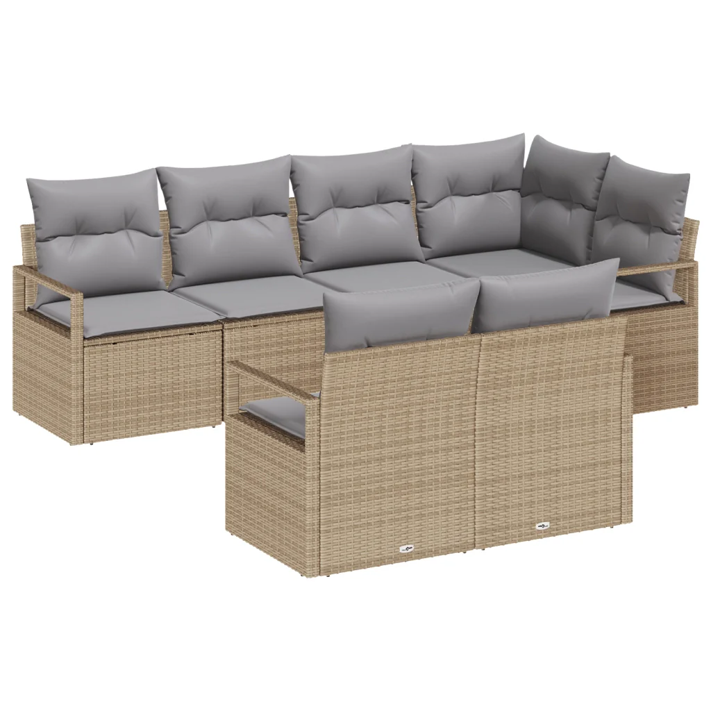 Set divano da giardino  a 7 pezzi con cuscini beige in rattan sintetico - Image 2