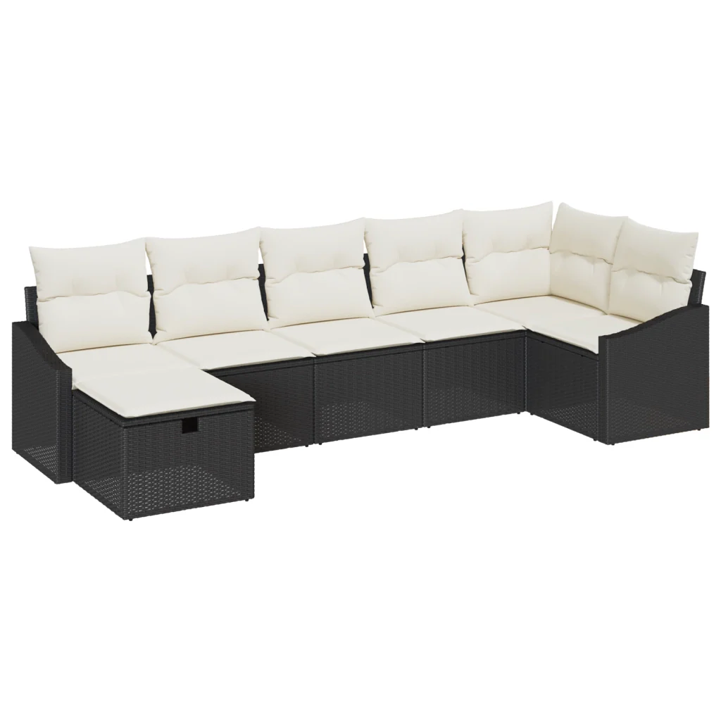 Set Divano da Giardino a 7 Pezzi con Cuscini Rattan Nero - Image 2