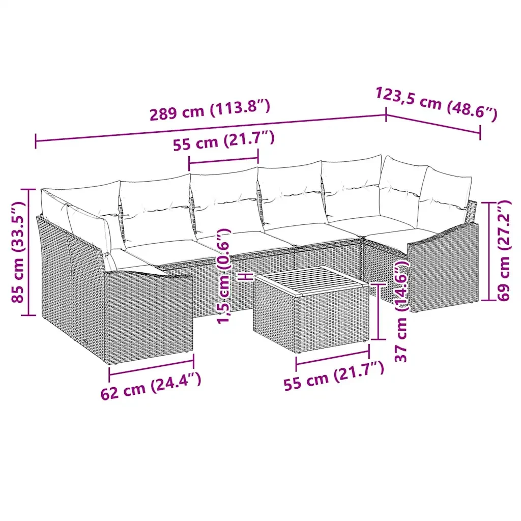 Set Divano da Giardino con cuscino 8 pcs Grigio polyrattan 3347797 - Image 7