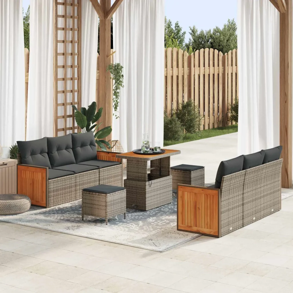 Set Divano da Giardino con cuscino 9 pcs Grigio 3363133