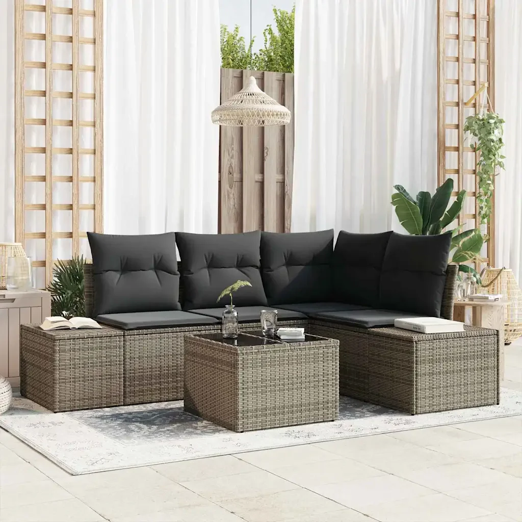 Set Divano da Giardino 5 pcs Grigio polyrattan 3347049