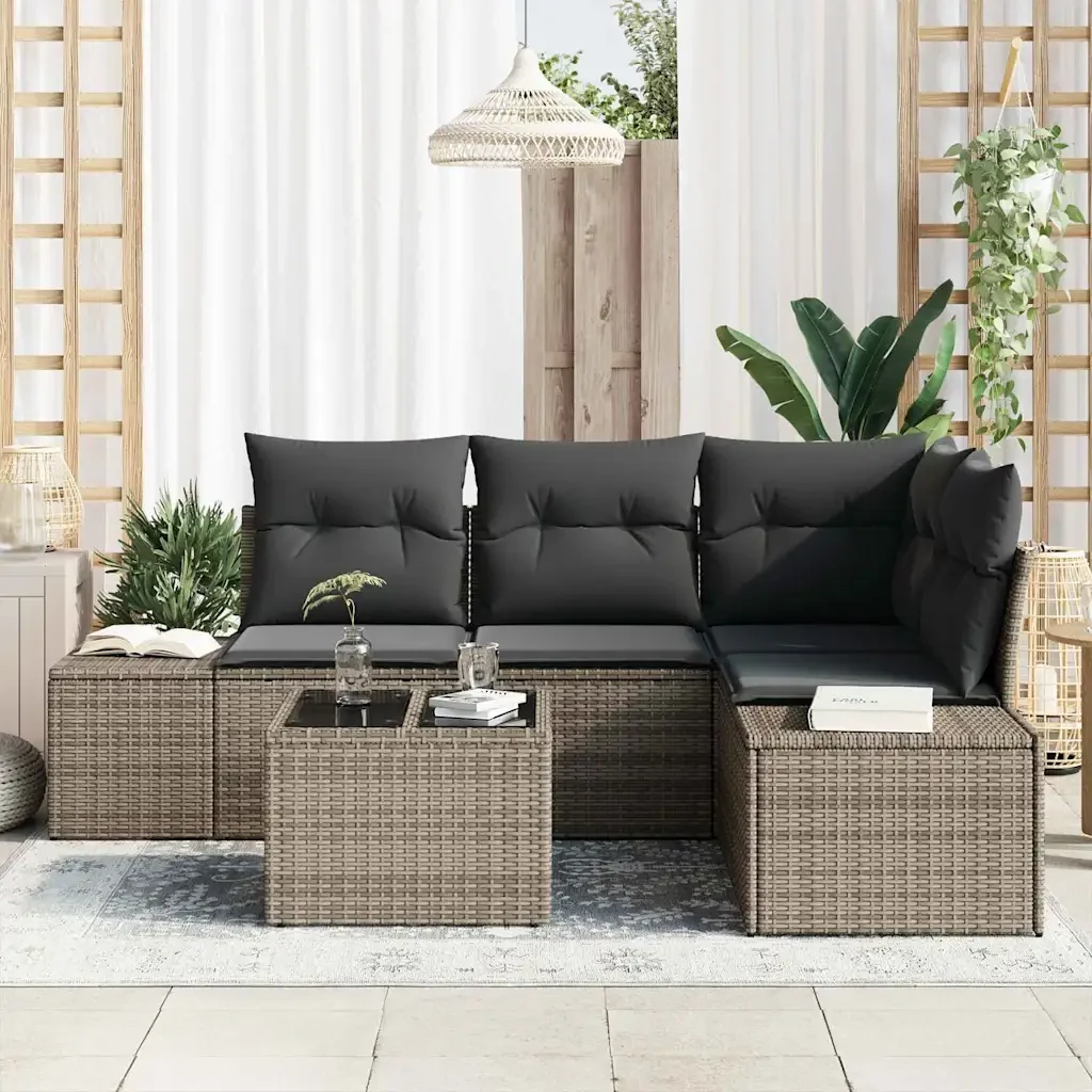 Set Divano da Giardino 5 pcs Grigio polyrattan 3347049 - Image 3