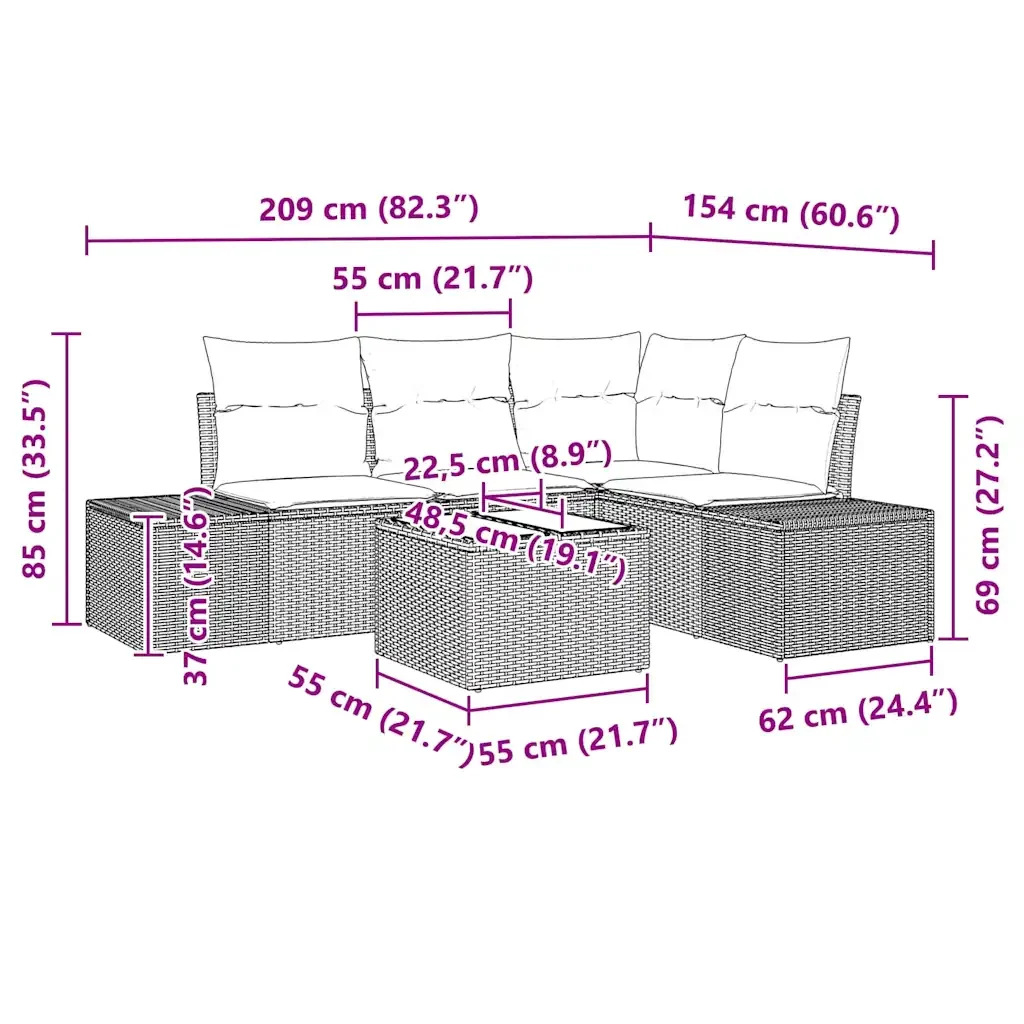 Set Divano da Giardino 5 pcs Grigio polyrattan 3347049 - Image 9