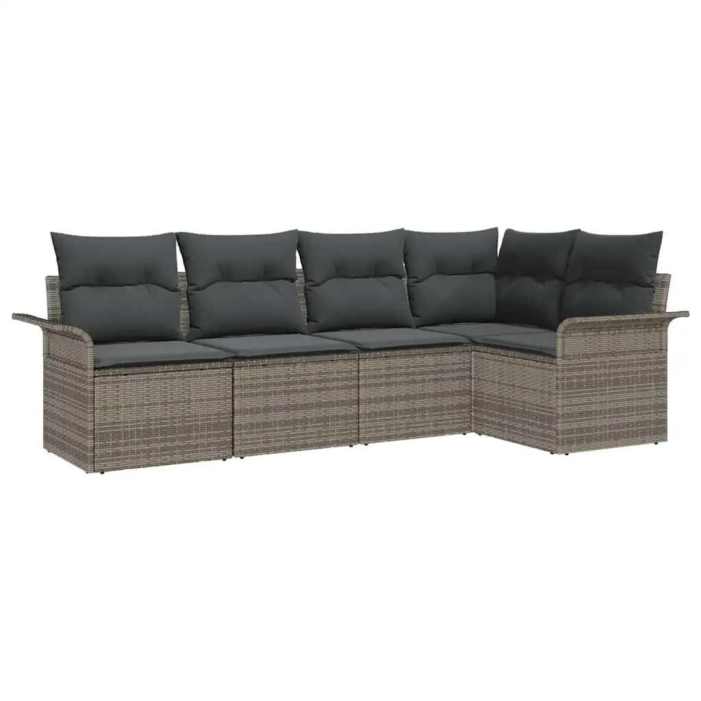 Set Divano da Giardino con cuscino 5 pcs Grigio polyrattan 3345359 - Image 2