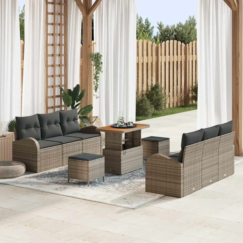 Set Divano da Giardino con cuscino con cuscino 9 pcs Grigio 3364303