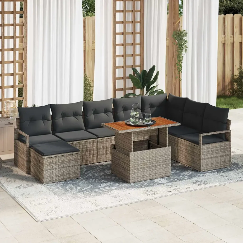 Set Divano da Giardino con cuscino 9 pcs Grigio e Marrone 3349747