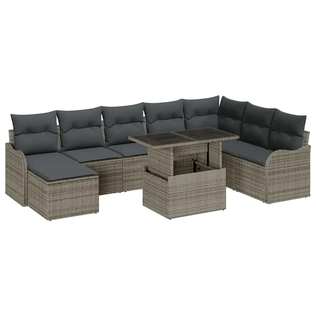 Set Divano da Giardino con cuscino 9 pcs Grigio Poly Rattan 3348515 - Image 2