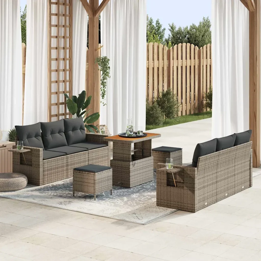 Set Divano da Giardino con cuscino 9 pcs Grigio polyrattan 3361703