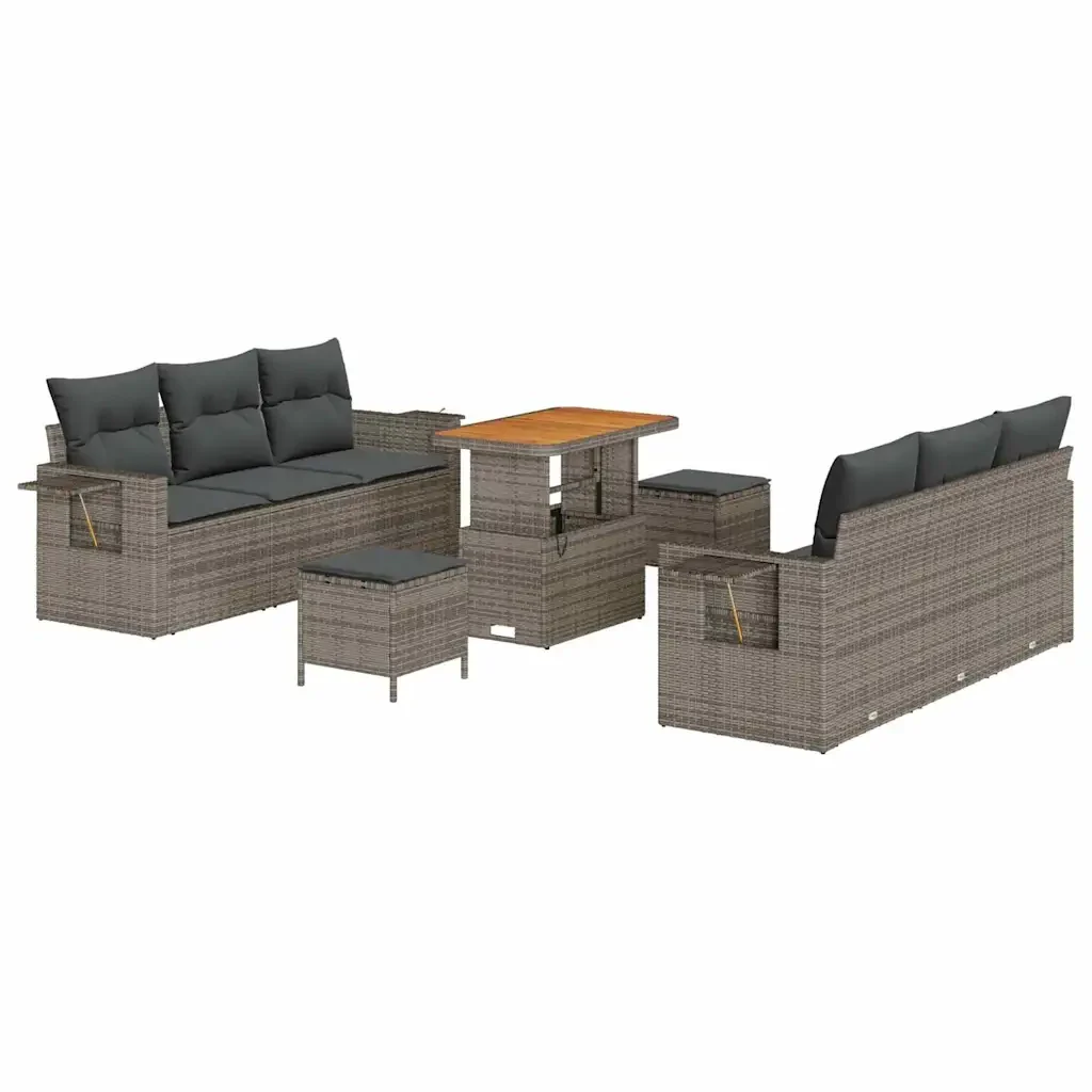 Set Divano da Giardino con cuscino 9 pcs Grigio polyrattan 3361703 - Image 2