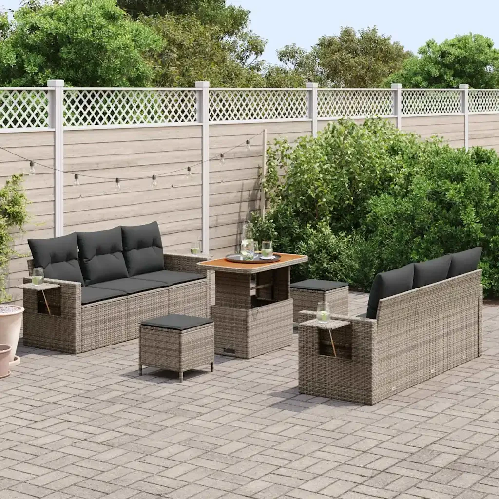 Set Divano da Giardino con cuscino 9 pcs Grigio polyrattan 3361703 - Image 3