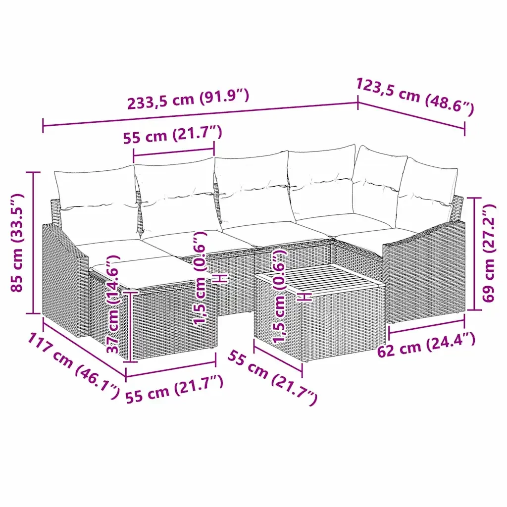 Set Divano da Giardino con cuscino 7 pcs Grigio polyrattan 3347853 - Image 10