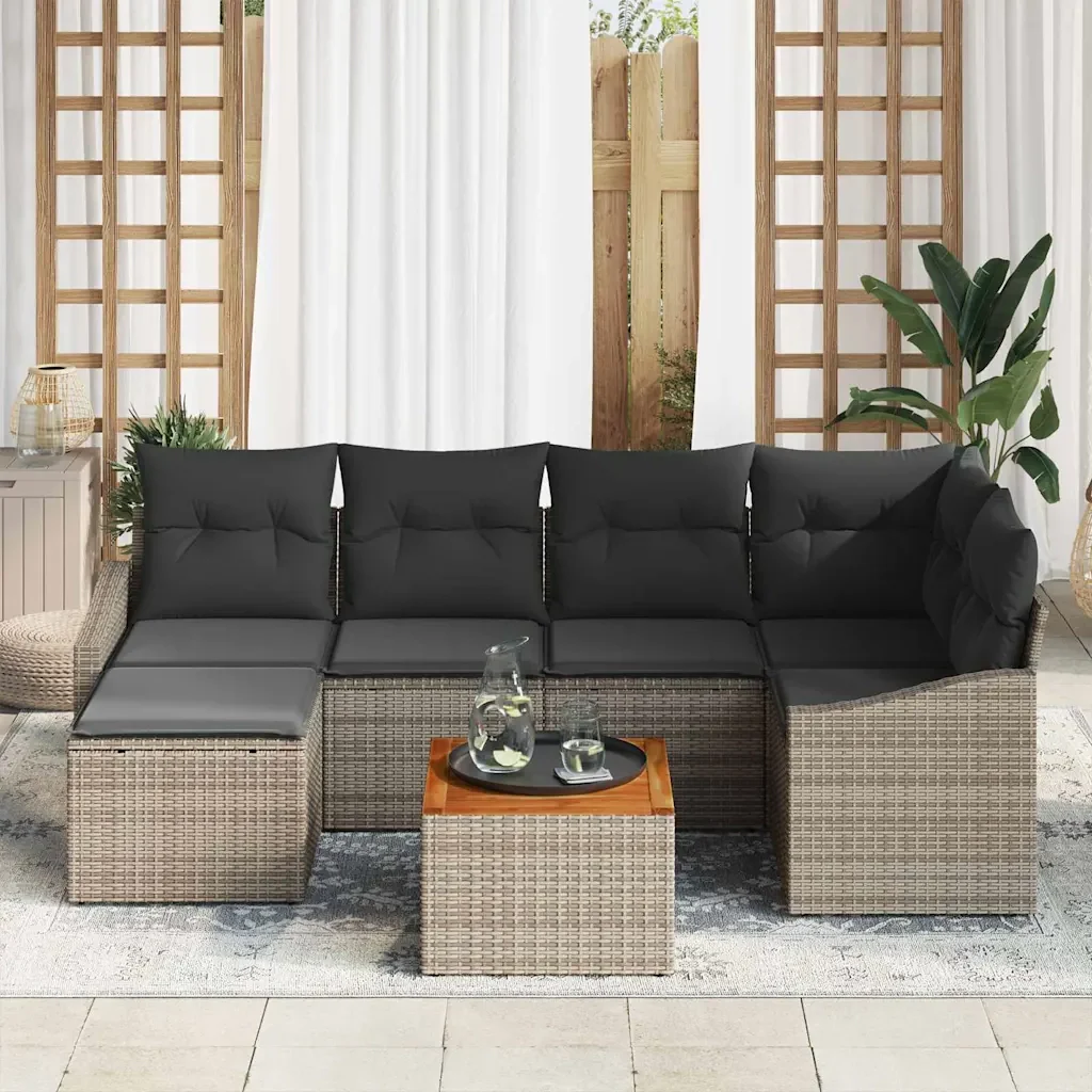 Set Divano da Giardino con cuscino 7 pcs Grigio polyrattan 3347853 - Image 3